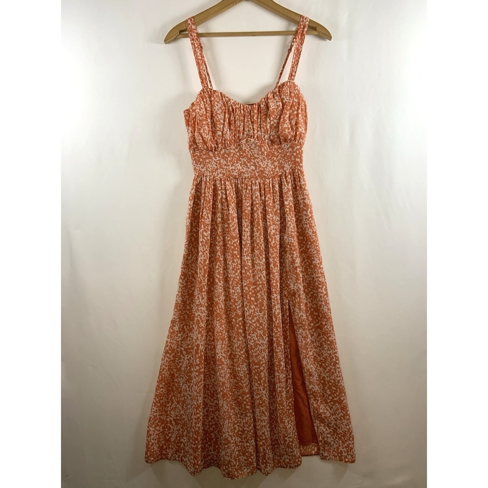 Abercrombie Fitch Womens Milkmaid Midi Dress XS Terra Cotta Cottage Peasant